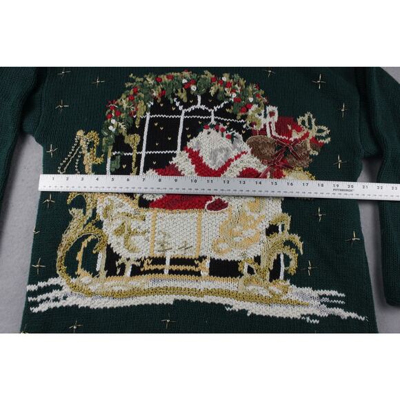 VTG Christmas Sweater Santa Womens Sz M Tiara Int. Crochet Beaded Ugly Party - Picture 6 of 11